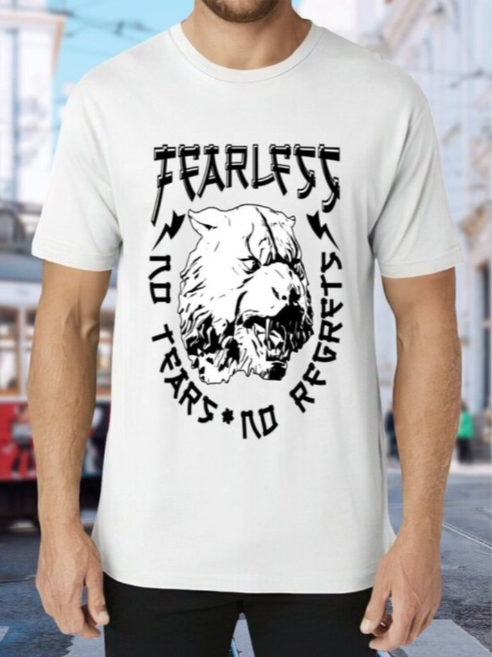 Fearless Graphic Bear Tee in White and Black